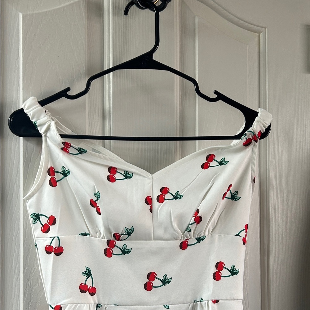 Chic White Dress with Cherry Print - Picture 3 of 4